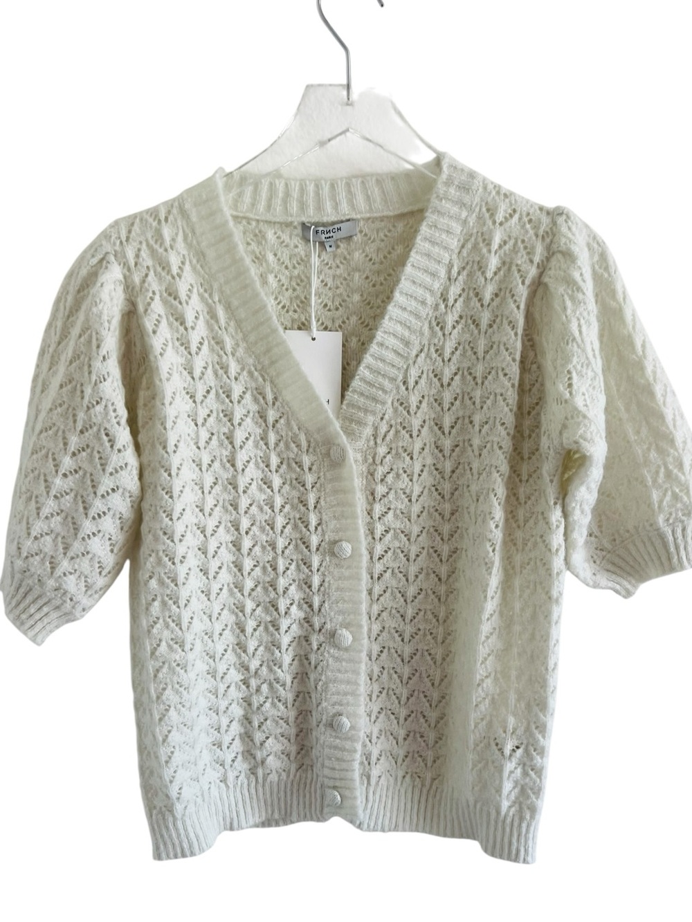 Frnch Nordstrom Cream Openwork Knit Button-Front Cardigan